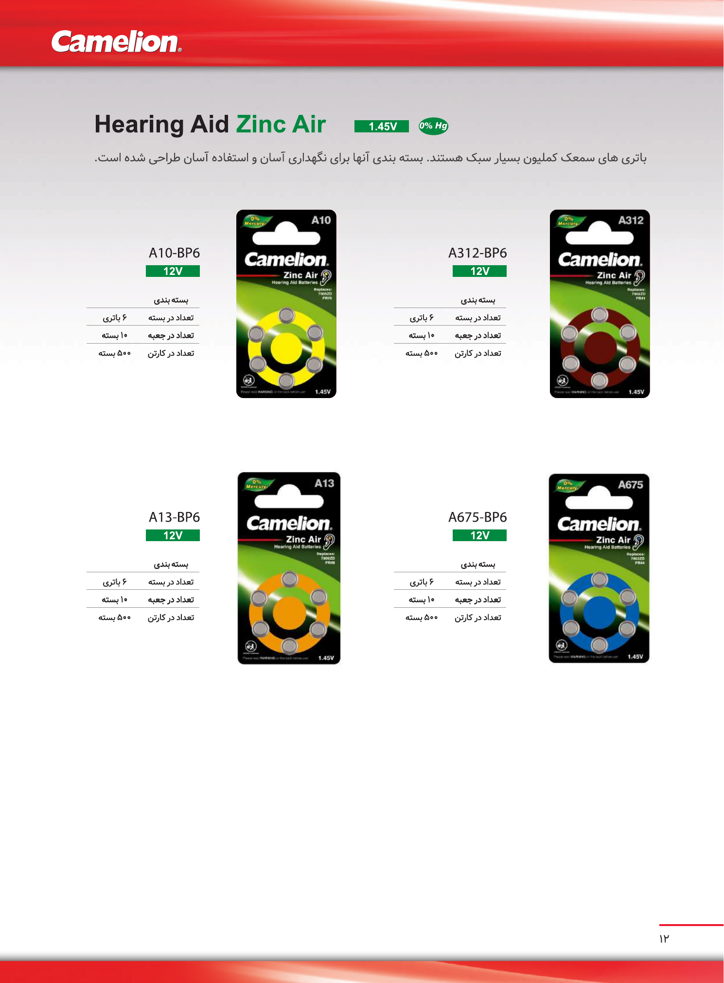 Camelion Hearing Aid Zinc Air Batteries